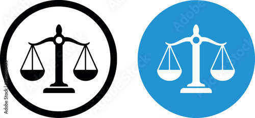 Balance Scale Icons Set, Justice Symbol in Black and White and Blue in Vector Art Style
