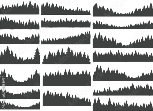 Collection of silhouette mountain range landscape profiles