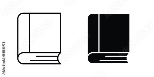 Book icon in black and white color. Solid and linear icons