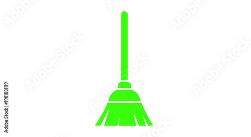 Green Broom Icon on White Background - Cleaning and Hygiene Symbol