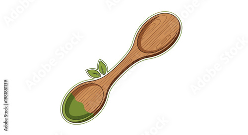 Healthy Green Food Spoon with Leaves