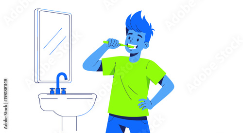 Man Brushing Teeth in Bathroom - Daily Hygiene Routine
