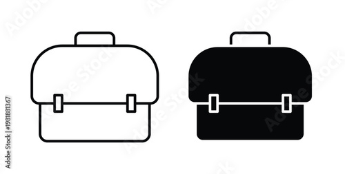 Briefcase icon in black and white color. Solid and linear icons