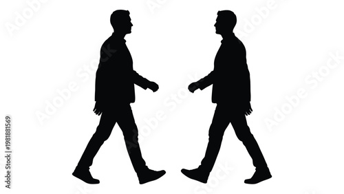 Two silhouetted figures in suits appear to be walking towards or away from each other