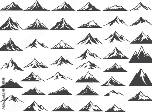 Collection of various mountain silhouettes in different shapes and sizes