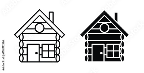 Cabin icon in black and white color. Solid and linear icons