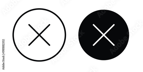 Cancel icon in black and white color. Solid and linear icons