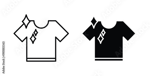 Clean Clothes icon in black and white color. Solid and linear icons