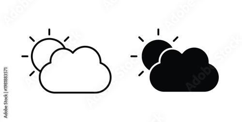 Cloudy Day icon in black and white color. Solid and linear icons