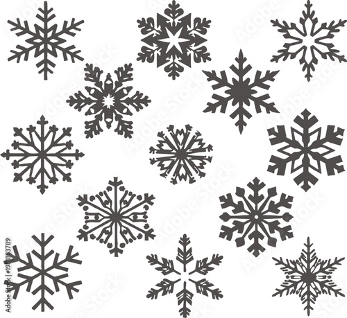 Black snowflakes on white background winter weather pattern