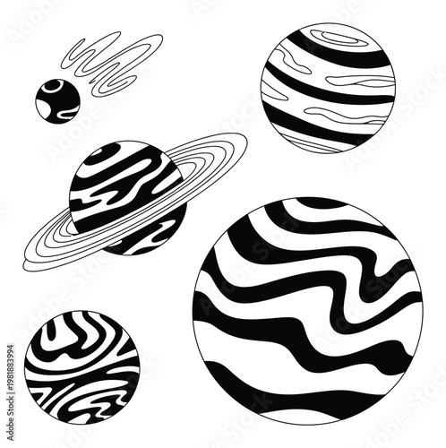 Black and White Planetary Vector Illustration