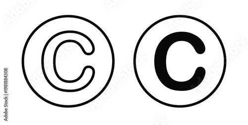 Copyright icon in black and white color. Solid and linear icons