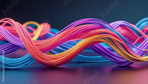 Abstract Colorful Wavy Lines on Dark Background.