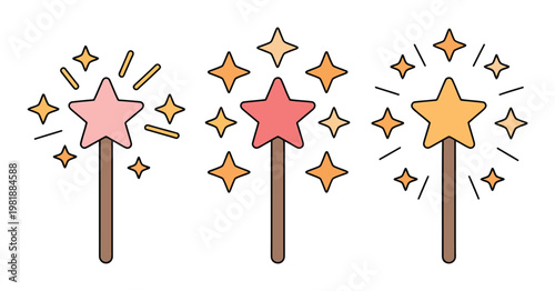 Colorful Magic Wands with Sparkling Stars Vector Illustration