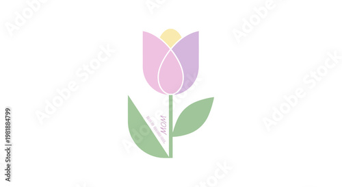Pastel Tulip Flower Illustration With Purple And Yellow Petals.