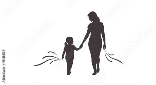 Adult and Child Holding Hands Silhouette Walking.