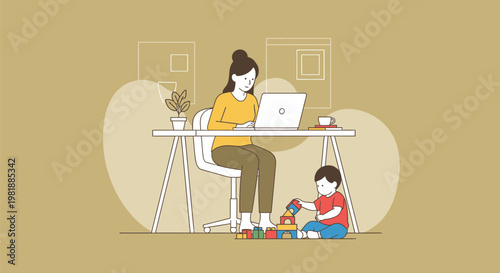 Person sitting at desk working on laptop in focus.