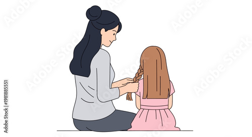 Mother Braiding Daughter Hair While Sitting Together.