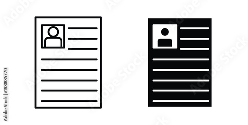 CV icon in black and white color. Solid and linear icons