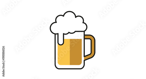 Beer mug with foamy head on amber glass.