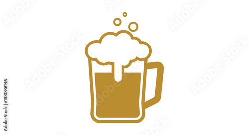 Beer mug with foamy head and amber ale inside.