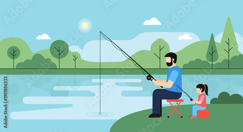 Fisherman Casting a Line by the Lake.