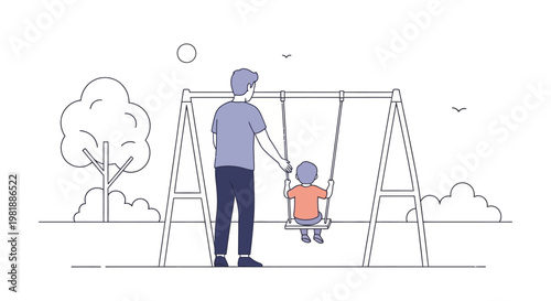 Father and child on a swing playing together.