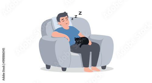 Man Sleeping With Dog On Armchair.