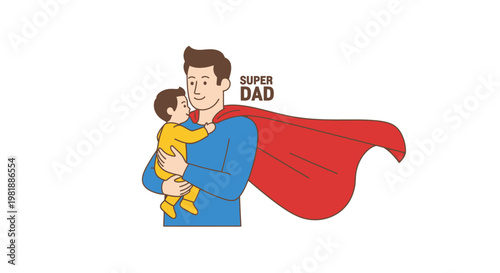 Heroic Father With Cape Holding Child.