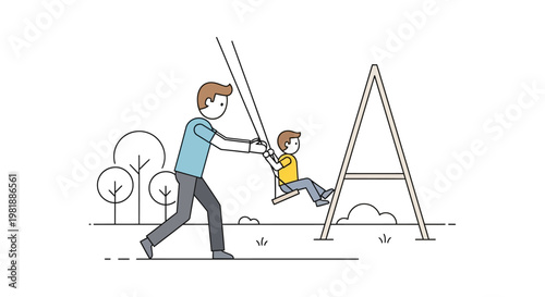 Adult Parent Pushing Child On Swing.