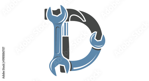 Blue wrench graphic logo formed by interconnected tools.