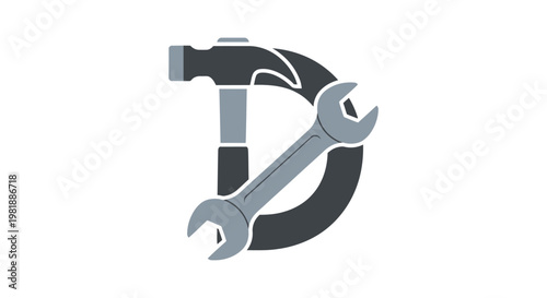 Hammer And Wrench Tools Icon Representation.