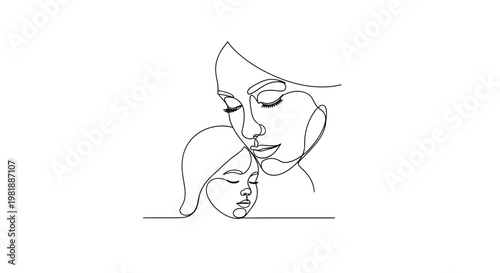 Minimal line art of mother and child portrait.