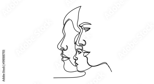 Line drawing of two faces in profile.
