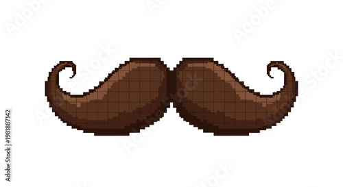 Pixelated Brown Mustache With Curled Ends.