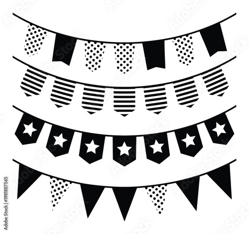 Black Bunting Flags Vector Illustration