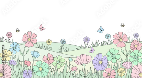 Colorful flowers in a field.