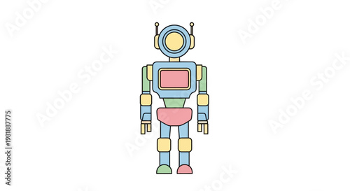Colorful Robot Character Design Illustration.