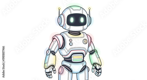 Robot in Space Suit Standing Upright.