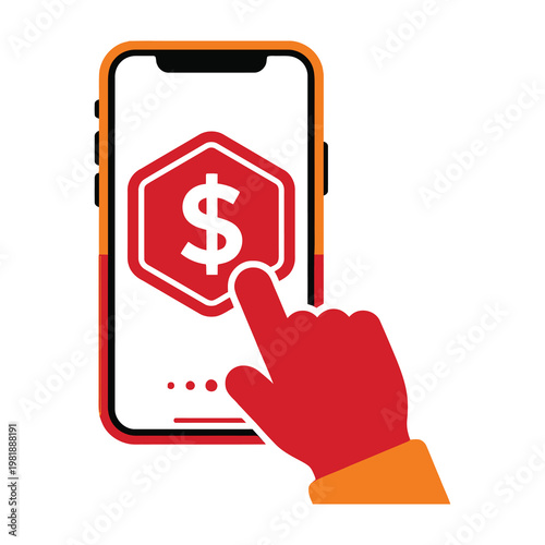 Hand interacting with mobile phone money transfer app