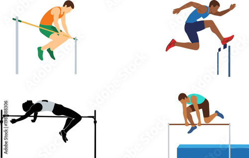 Track and Field Hurdles Athletes Set with Running and Jumping Sports Actions for Athletics Competition, Training and Fitness Illustration Design