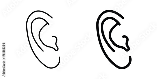 Ear icon in black and white color. Solid and linear icons