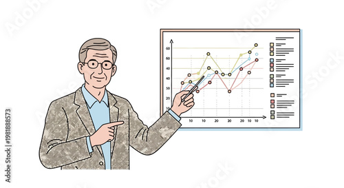 Businessman presenting data on graph chart.