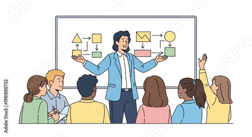 Businessman giving presentation to audience.