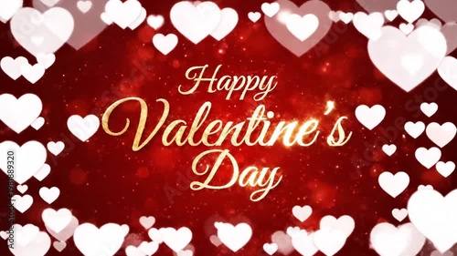 Valentines day greeting with floating hearts and festive background