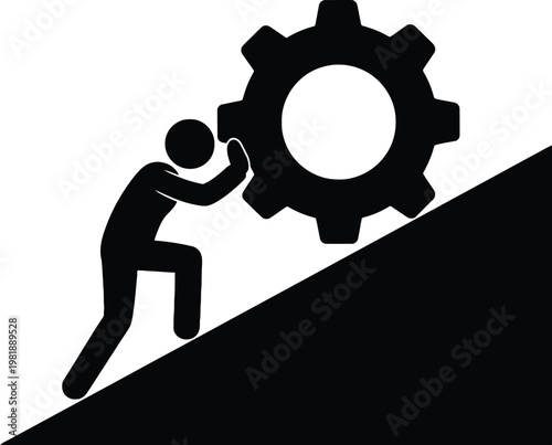 Human effort and mechanical challenge pushing a gear uphill