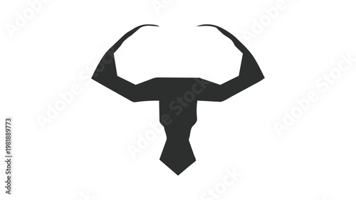 Minimalist bull head logo silhouette, abstract geometric buffalo or ox icon, modern financial market symbol isolated on white background