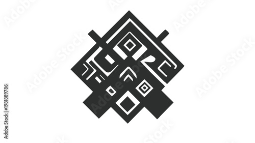 Ancient ethnic geometric ornament, abstract tribal runes logo, sacred geometry symbol for branding, mysterious occult vector icon isolated on white