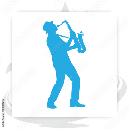 Saxophone Player Silhouette Vector Illustration, Jazz Musician Playing Sax Instrument Isolated on White Background,