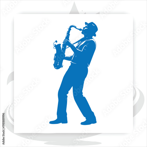 Saxophone Player Silhouette Vector Illustration, Jazz Musician Playing Sax Instrument Isolated on White Background,